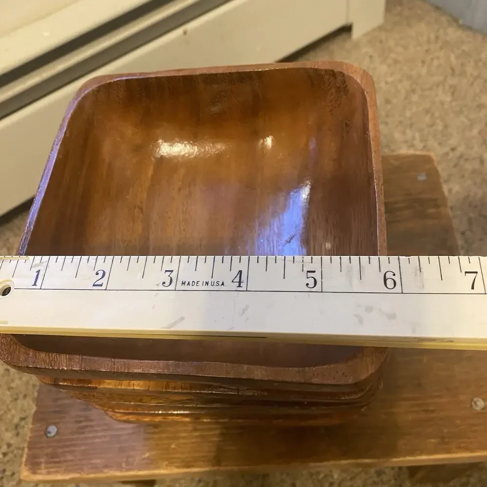Wooden Salad Bowls Multi Purpose Serving Vintage Setof5 HandTurned MCM 6” Square